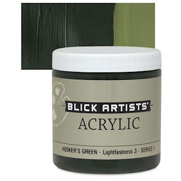 Open in modal - Blick Artists' Acrylic - Hooker's Green, 8 oz jar and swatch