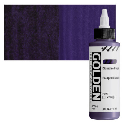 Golden High Flow Acrylics - Dioxazine Purple, 4 oz bottle with swatch