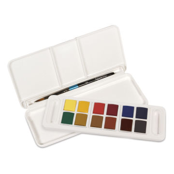 Daler-Rowney Aquafine Watercolor Half Pan Sets - Set of 12 assorted colors shown open
