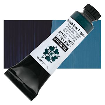 Open in modal - Daniel Smith Extra Fine Gouache - Phthalo Blue Turquoise, 15 ml tube and swatch