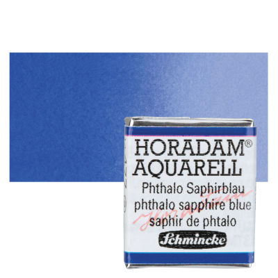Schmincke Horadam Aquarell Artist Watercolor - Phthalo Sapphire Blue, Half Pan with Swatch