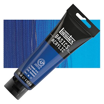 Open in modal - Liquitex Basics Acrylic Paint - Primary Blue, 4 oz tube and swatch