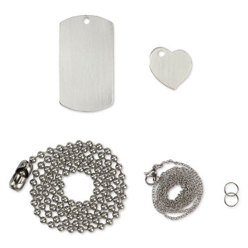 ImpressArt Stamp It Yourself Necklace Kit - Dog Tag and Heart, contents laid out