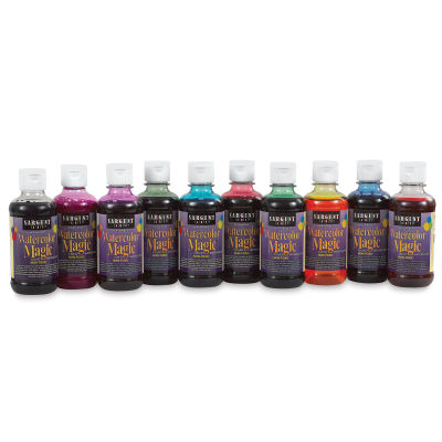 Sargent Art Watercolor Magic Liquid Watercolor Sets - Components of 10 pc set of 8 oz bottles shown