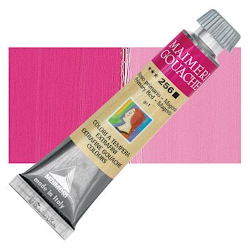 Open in modal - Maimeri Artist Gouache - Primary Red - Magenta, 20 ml tube and swatch