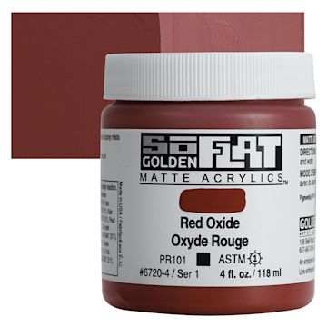 Open in modal - Golden SoFlat Matte Acrylic Paint - Red Oxide, 118 ml, Jar and swatch