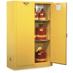 Safety Storage Cabinet 45 Gallon 43 X 65 X 18 Yellow Cabinet With 2 Shelves Blick Art Materials