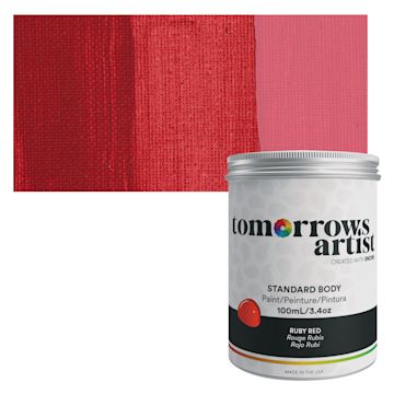 Open in modal - Tomorrow's Artist Eco-Friendly Standard Body Acrylic Paint - Ruby Red, 100 ml jar and swatch