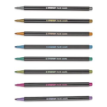 Open in modal - Stabilo Pen 68 Metallic Pen Sets - 8 pens shown horizontally and without caps