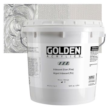Open in modal - Golden Heavy Body Artist Acrylic - Iridescent Silver (Fine), 128 oz Jar and swatch