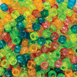 Essentials by Leisure Arts Pony Beads - Assorted Colors, Glitter, Transparent, 6mm x 9mm, Package of 750 (Close-up of beads)