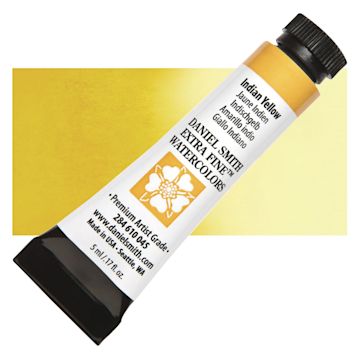 Open in modal - Daniel Smith Extra Fine Watercolor - Indian Yellow, 5 ml Tube and swatch