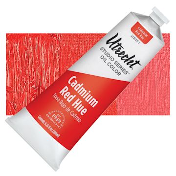Open in modal - Utrecht Studio Series Oil Paint - Cadmium Red Hue, 200 ml tube and swatch
