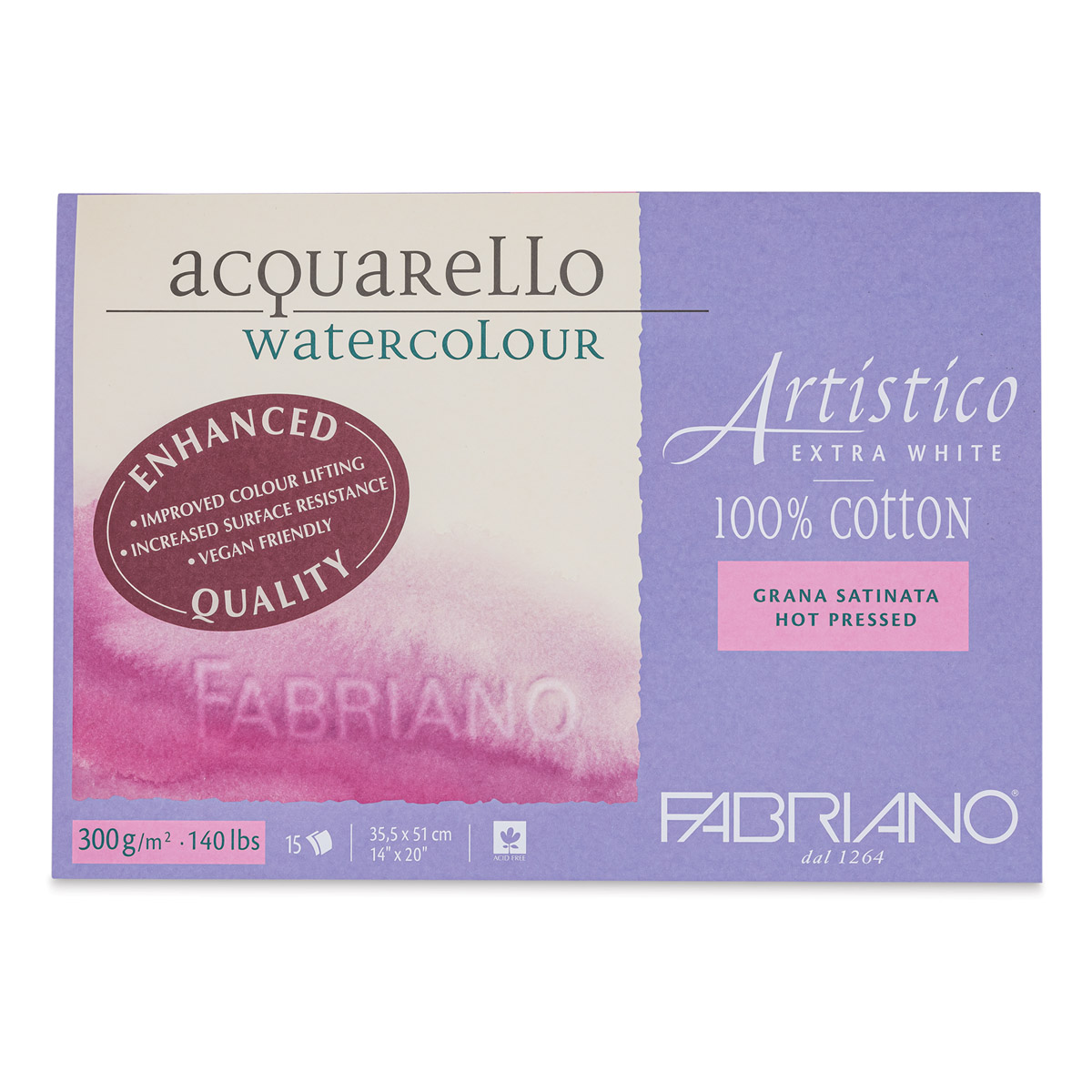 Fabriano Artistico Watercolor Block - 10x14 Vegan Extra White, 140lb Cold  Press (20 Sheets)
