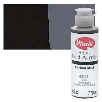 Open in modal - Utrecht Fluid Acrylics - Carbon Black, 4 oz bottle and swatch