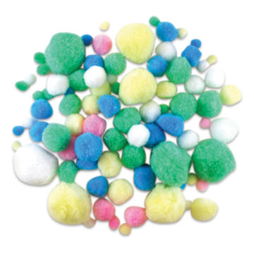 Krafty Kids Pom Poms - Pastel Colors, Assorted Sizes, Package of 90