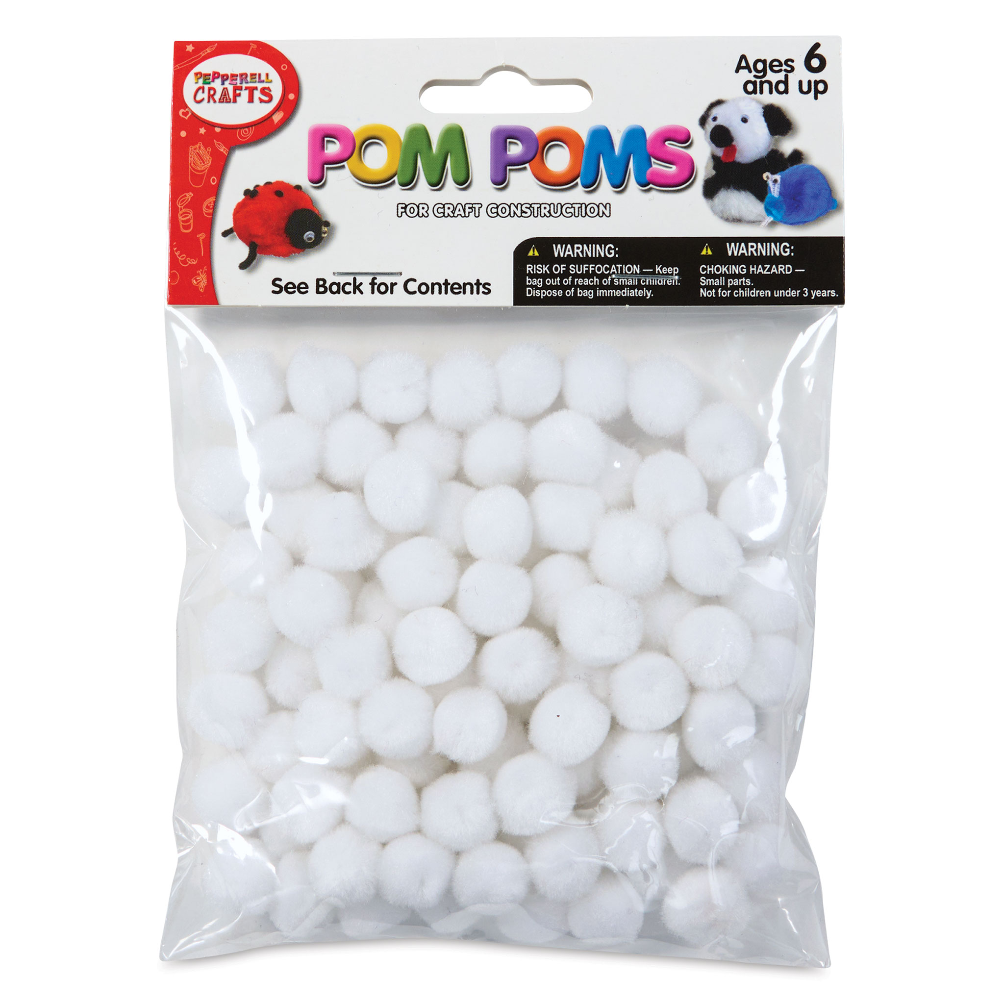 Pepperell Craft Pom Poms - Pkg of 100, 1/2 inch, White
