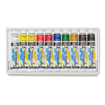System 3 Medium Body Acrylic Paint Sets - Component Tubes of Intro Set 10 colors in tray