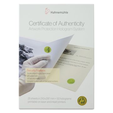 Open in modal - Hahnemühle Certificate of Authenticity - 8-3/10" x 11-7/10", Pkg of 25, front of packaging