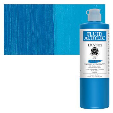 Open in modal - Da Vinci Fluid Acrylic Paint - Cerulean Blue Hue, 16 oz bottle and swatch