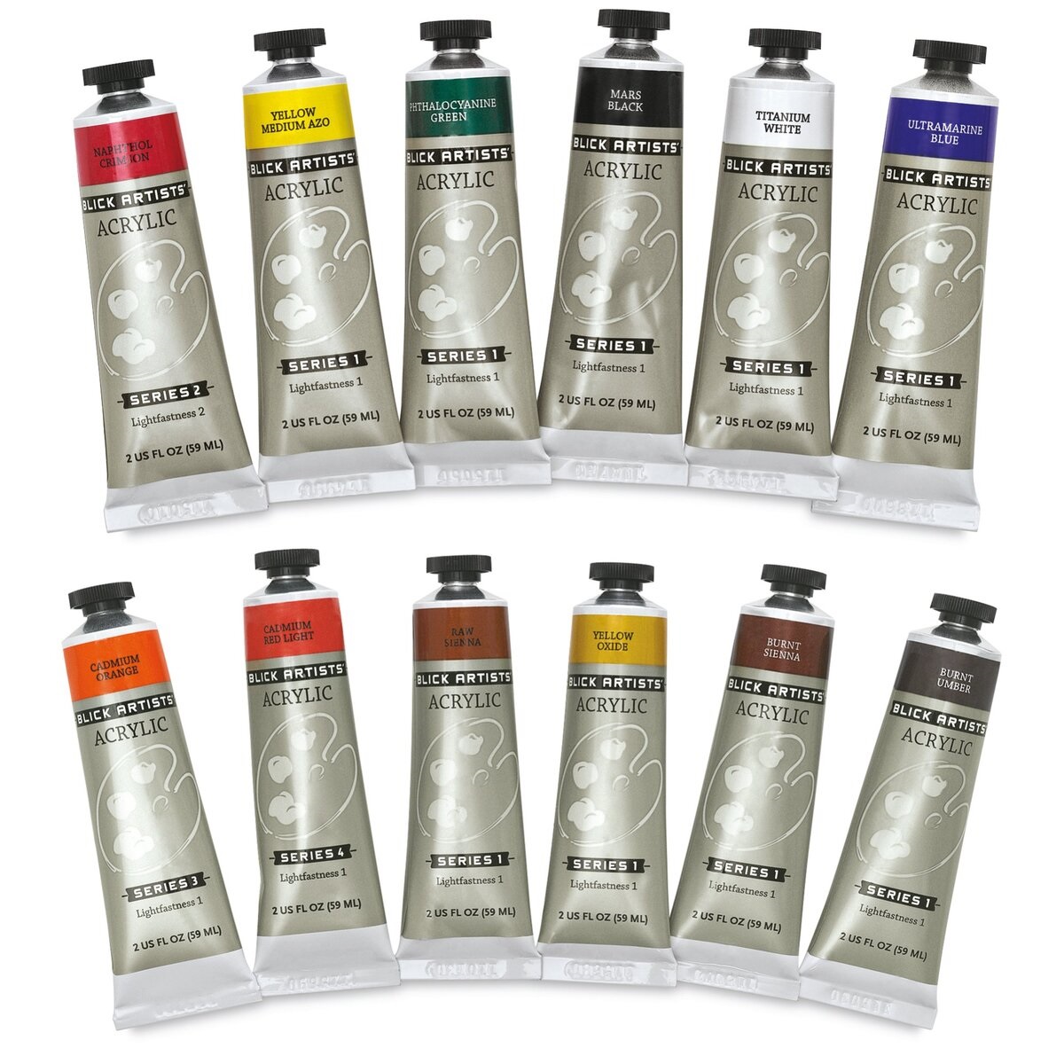 Blick Artists' Acrylic Set - Assorted, Set of 12 Color, 2 oz Tubes