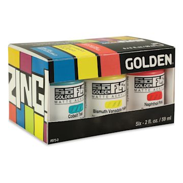 Open in modal - Golden SoFlat Matte Acrylic Paint - Zing, Set of 6, 59 ml, Jar, front of packaging