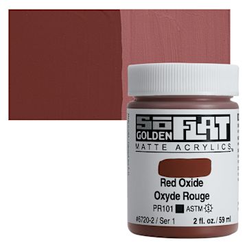 Open in modal - Golden SoFlat Matte Acrylic Paint - Red Oxide, 59 ml, Jar and swatch