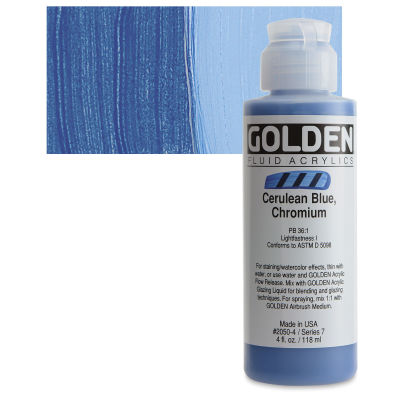 Golden Fluid Acrylics - Cerulean Blue Chromium, 4 oz bottle