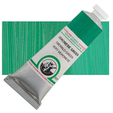Open in modal - Old Holland Classic Oil Color - Emerald Green, 40 ml tube and swatch