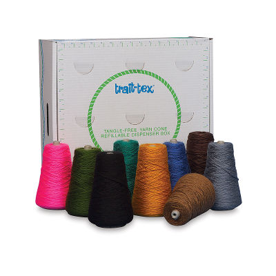 Trait-Tex Standard Weight Yarn - 9 spools of Intermediate Colors shown in front of package