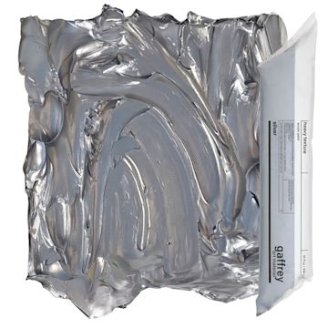 Open in modal - Gaffrey Heavy Body Texture Acrylic Paint - Silver Metallic, 32 oz pouch and swatch