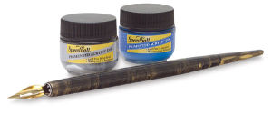 Calligraphy Set, Silver and Blue Ink