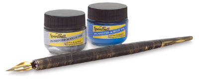Speedball Signature Series Calligraphy Sets -Calligraphy Pen with Silver and Blue Ink shown