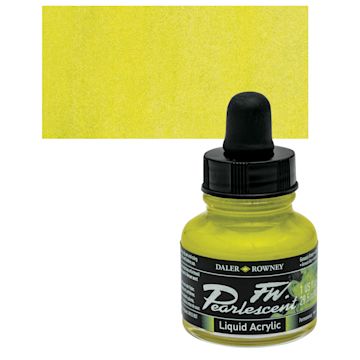 Open in modal - Daler-Rowney FW Acrylic Pearlescent Liquid Acrylic Artist's Ink - 1 oz, Genesis Green and swatch