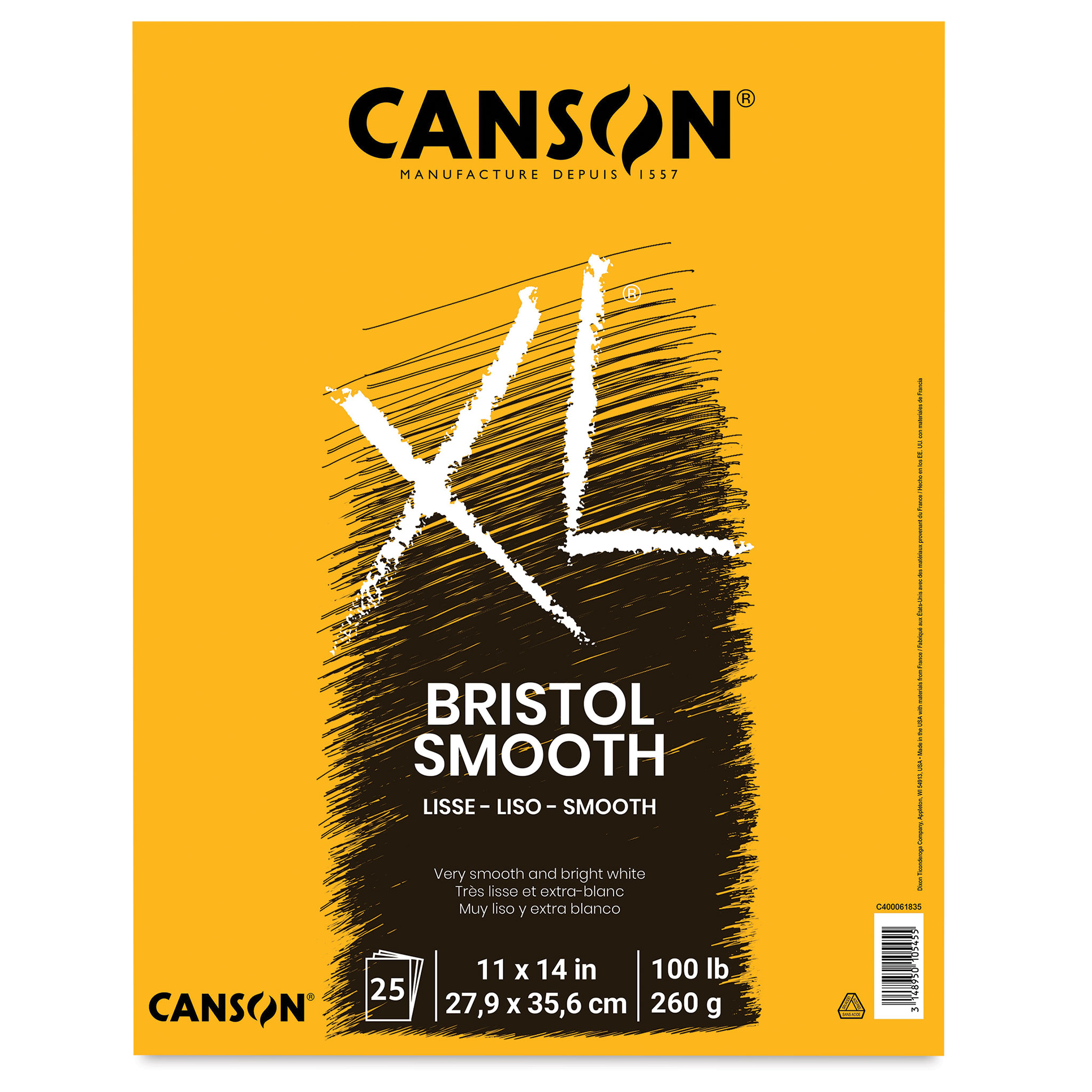 Canson XL Bristol - Pad, 11' x 14', Smooth, 25 Sheets, Tapebound