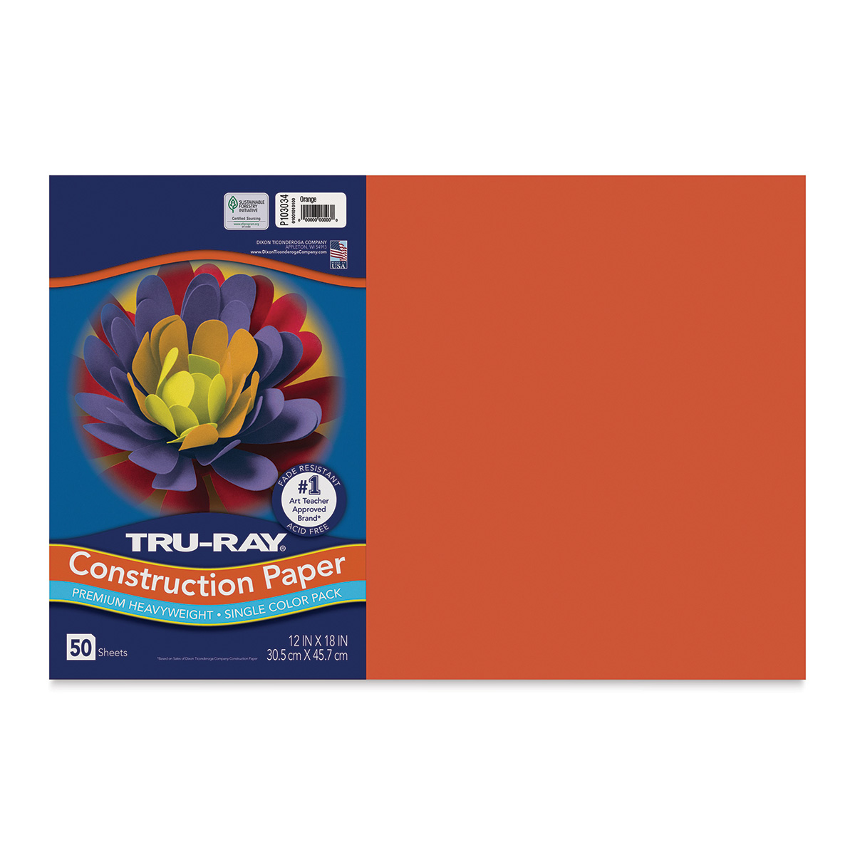 Pacon Tru-Ray Construction Paper, 76 lbs., 12 x 18, Orange, 50