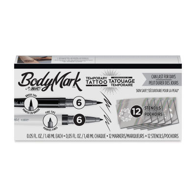 Bic BodyMark Mixed Tip Temporary Tattoo Markers - Set of 12, Black (In packaging)
