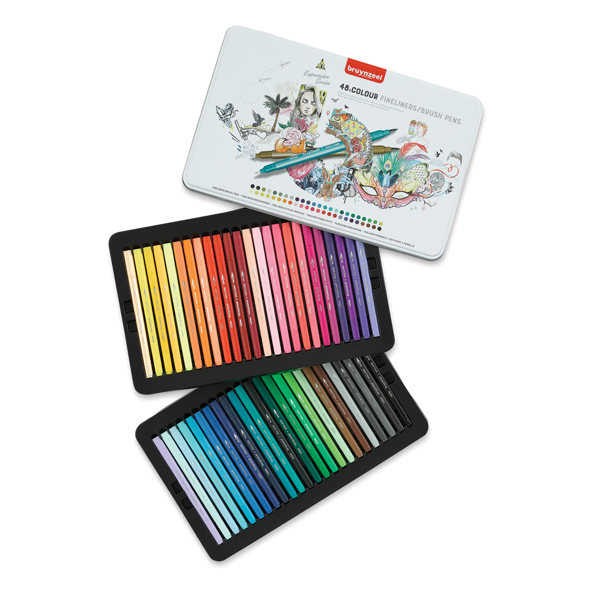 Bruynzeel Fineliner Brush Pen - Set 12 pennarelli a doppia punta in colori  assortiti