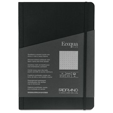 Open in modal - Fabriano Ecoqua Plus Fabric-Bound Notebook - Black, 5-4/5" x 8-1/4", Dot Grid, front cover