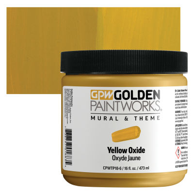 Golden Paintworks Mural and Theme Acrylic Paint - Yellow Oxide, 16 oz, Jar with swatch