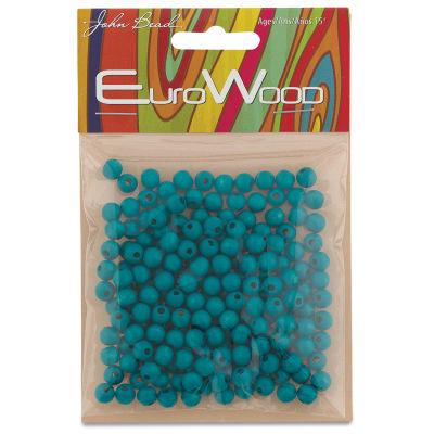 John Bead Euro Wood Beads - Turquoise, Round 6 mm, Pkg of 200