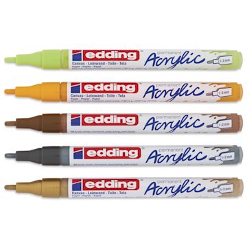 Open in modal - Edding Acrylic Paint Markers - Nature Colors, Set of 5, Fine, caps off