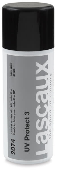 Open in modal - Lascaux UV Protect Spray Varnish - Front of UV Protect 3 Semi-Matte Varnish can