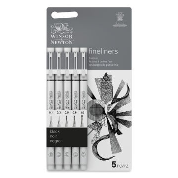 Winsor & Newton Fineliner - Black, Set of 5, front of the packaging