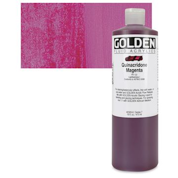 Open in modal - Golden Fluid Acrylic - Quinacridone Magenta, 16 oz bottle and swatch