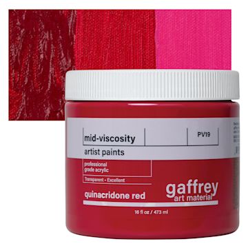 Open in modal - Gaffrey Art Material Standard Body Acrylic Paint - Quinacridone Red, 473 ml jar and swatch