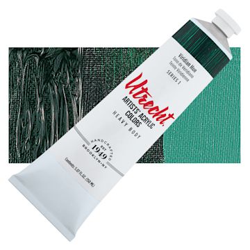 Open in modal - Utrecht Artists' Acrylic Paint - Viridian Hue, 5 oz tube and swatch