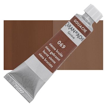Open in modal - Caran d'Ache Gouache Studio Tube - Burnt Sienna, 10 ml, Tube and swatch