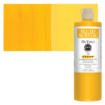 Open in modal - Da Vinci Fluid Acrylic Paint - Gamboge Hue, 16 oz bottle and swatch