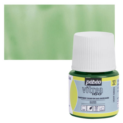 Pebeo Vitrea 160 Glass Paint - Light Green, Glossy, 45 ml bottle (swatch and bottle)